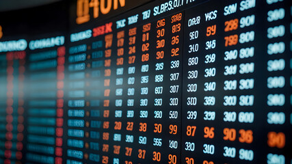Fototapeta premium Display of Stock market quotes on display, stock market data concept.