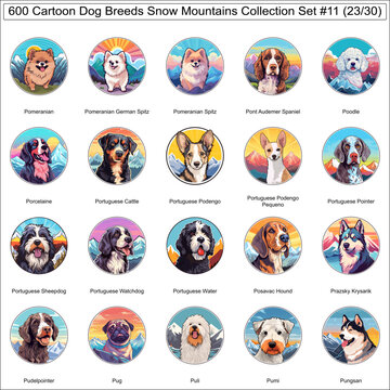 Dog Breeds Cartoon Characters Snow Mountains Bundle Collection Set 11 of 600 Dog Faces Isolated Part 23
