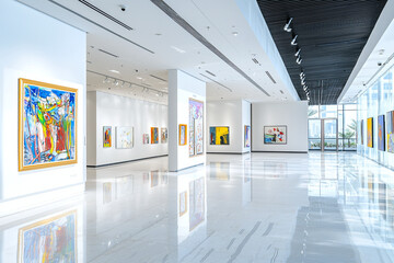 a contemporary art gallery in Doha, showcasing valuable Middle Eastern art pieces, representing cultural investment and soft power