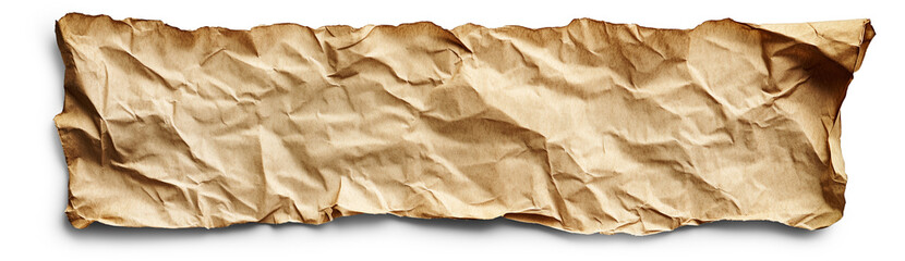 Obraz premium Crumpled parchment paper with aged texture, high detail, realistic light shadows, antique look, and vintage style, isolated in PNG format against a transparent background for artistic rendering