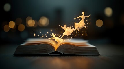 A side perspective of a contemporary book morphing into graceful dance silhouettes