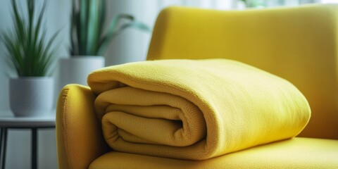Yellow blanket on a yellow armchair.