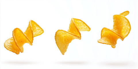 Naklejka premium Spiral-shaped potato chips floating in the air