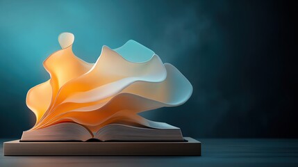 A side view of a modern novel cascading into abstract dance forms