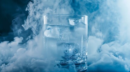 Obraz premium Drink of liquid nitrogen fog with a blue backdrop
