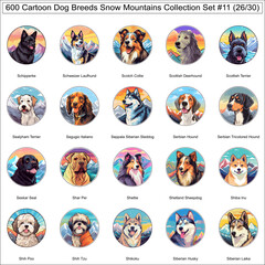 Dog Breeds Cartoon Characters Snow Mountains Bundle Collection Set 11 of 600 Dog Faces Isolated Part 26