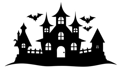 Halloween haunted house silhouette illustration on white background