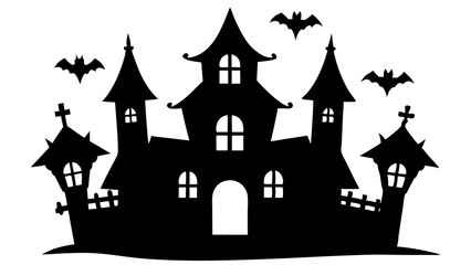 Halloween haunted house silhouette illustration on white background