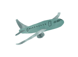 Hand-drawn watercolor illustration of an Airplane isolated on a white background.