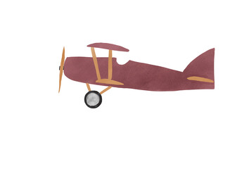 Hand-drawn watercolor illustration of a propeller plane isolated on a white background. © beyouenked