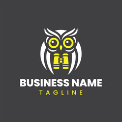 Logo Owl Telescope. An owl looking through a telescope — symbolizing wisdom, vision, and deep insight. A perfect mark for exploration, discovery, or knowledge driven brands.