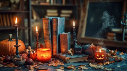 Obraz premium Cozy Autumn Atmosphere in a Dimly Lit Antique Library