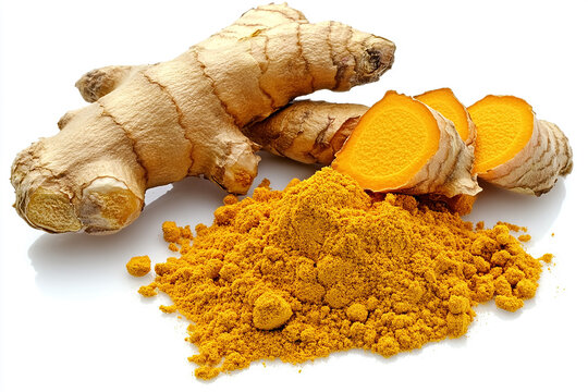 Turmeric powder and tur completing ginger isolated