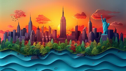 vector, illustration, Travel the world monument concept