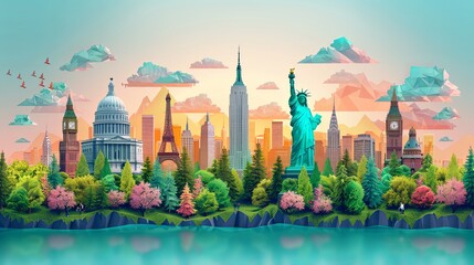 Obraz premium vector, illustration, Travel the world monument concept