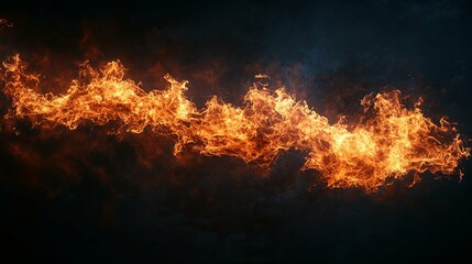 Fiery Stream of Flames Against a Dark Background