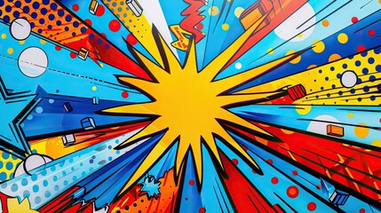 Backdrop with blue tones comic starbursts bold lines and halftone textures