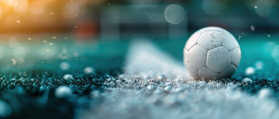 Fototapeta premium Soccer Ball at the Corner: Sporty Symbol on Football Field Marking