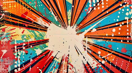 Fototapeta premium Red wallpaper featuring radial comic lines and whimsical halftone dots