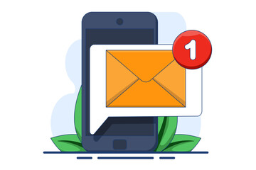 Unread email notification concept. New message on device screen. Online chat. Email message inbox notification. Envelope with new message. Email marketing, Vector illustration.