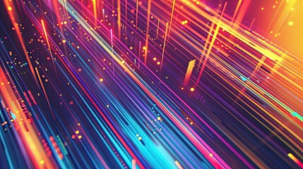 Obraz premium 80s background with pixelated digital patterns and neon light trails in bright colors