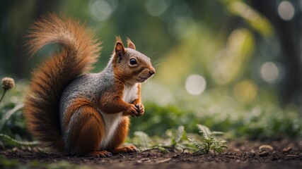 Obraz premium Closeup of a squirrel sitting in a garden.