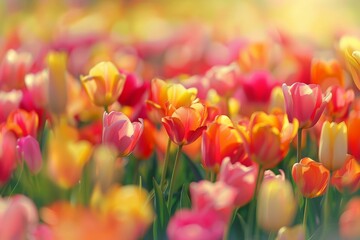 Vibrant tulip fields, their colors blending into a mesmerizing blur, ideal for a festive wallpaper