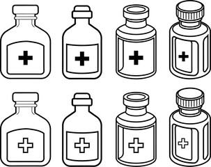 set of  medicine bottles outline