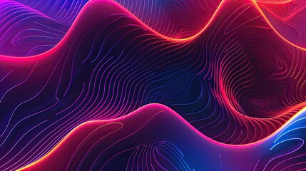 Wavy lines and neon color bursts over a gradient background in red purple and cyan hues