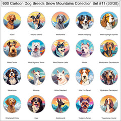 Dog Breeds Cartoon Characters Snow Mountains Bundle Collection Set 11 of 600 Dog Faces Isolated Part 30