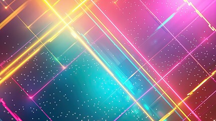 Retro 80s background with neon diamond patterns and a gradient of pink teal yellow