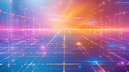 Fototapeta premium 80s wallpaper with geometric grid patterns and neon highlights in blue orange and violet