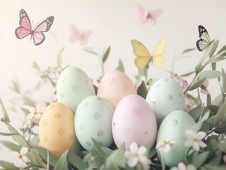 Easter Eggs with Butterflies and Flowers.