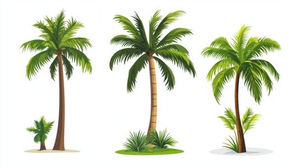 Obraz premium Vector illustration of coconut tree with leaf closeup view