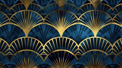 Gold sunburst motifs layered with glowing effects and deep turquoise and navy gradients for an Art Deco backdrop