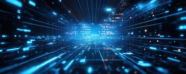A vibrant, dynamic visual of digital data streams, showcasing the essence of technology and innovation in a futuristic space.