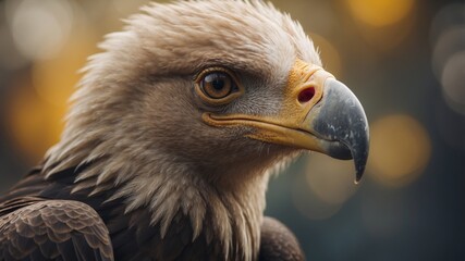 Fototapeta premium Closeup of the face of a vulture or eagle with yellow beak.