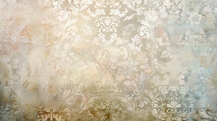 Soft pastel embossed floral designs on a vintage Victorian-style wallpaper