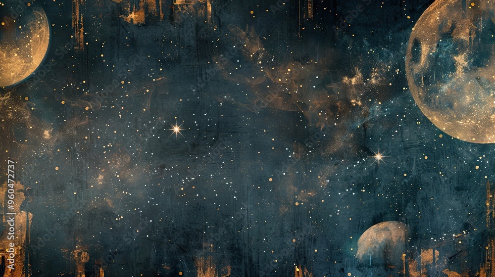 Canvas Prints detailed celestial fresco with stars and planets in blue and gold tones creating a baroque backdrop 