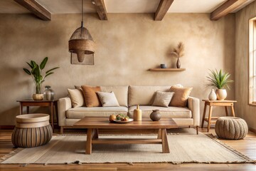 Modern living room with rustic accents and cozy atmosphere