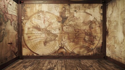 Baroque backdrop featuring an antique map design with faded ink and gold accents evoking historical exploration and grandeur