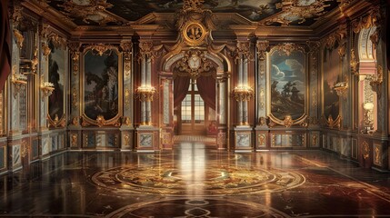 Obraz premium Backdrop showing a Baroque mural of a classical art gallery with gold accents