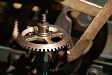 part of the clock mechanism close-up, metal gear