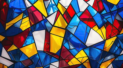 Cubist background with primary-colored angular shapes in red blue and yellow glossy