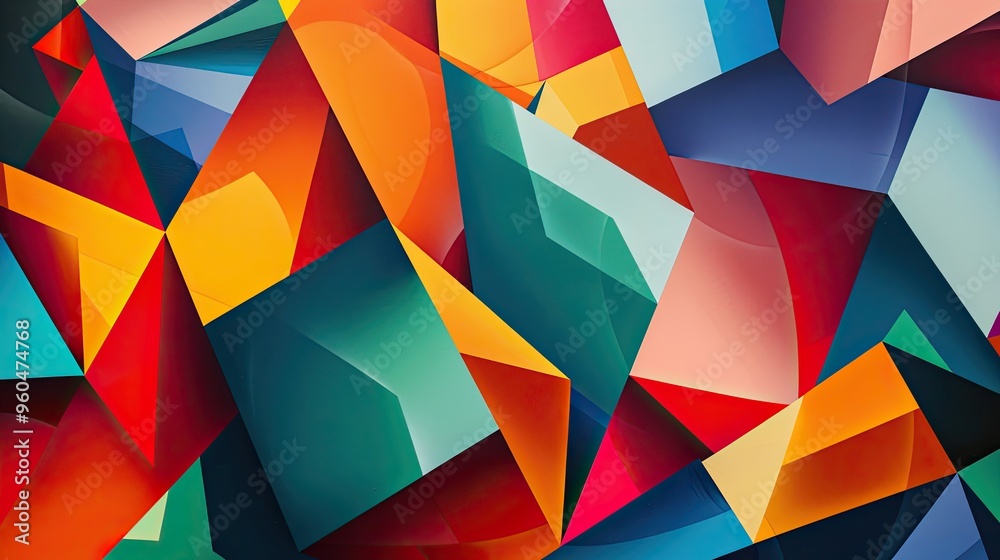 Wall mural Sharp intersecting lines and bright primary colors form this geometric Cubist backdrop