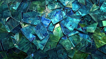 Obraz premium Abstract Cubist background with shattered glass-like shapes in deep blues and greens textured