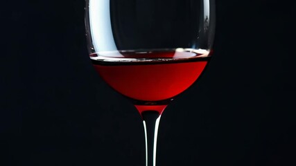 360-degree side view of rotating red wine glass, rim light accentuating rich color, bubbles rising gracefully, creating elegant and enticing beverage display - Powered by Adobe