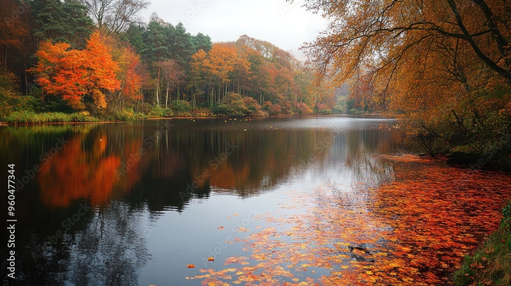 Poster Autumn Reflections in a Still Lake