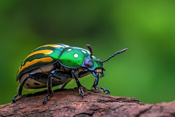 Naklejka premium Beetles, crawling on bark, armored bodies blend seamlessly with their natural surroundings