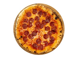 Delicious Pepperoni Pizza on Wooden Board - Top View Culinary Delight